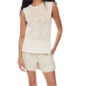 Aritzia WILFRED Peek Crochet Knit Tank – Light Birch, Size XXS, Minimalist